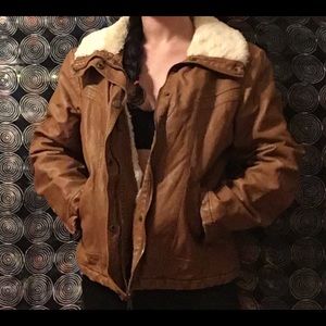 Tan “leather” jacket with fur